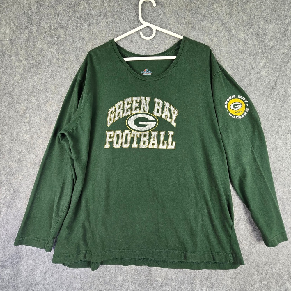Majestic Green Bay Packers Mens Large Green Relaxed Fit Long Sleeve Football Tee